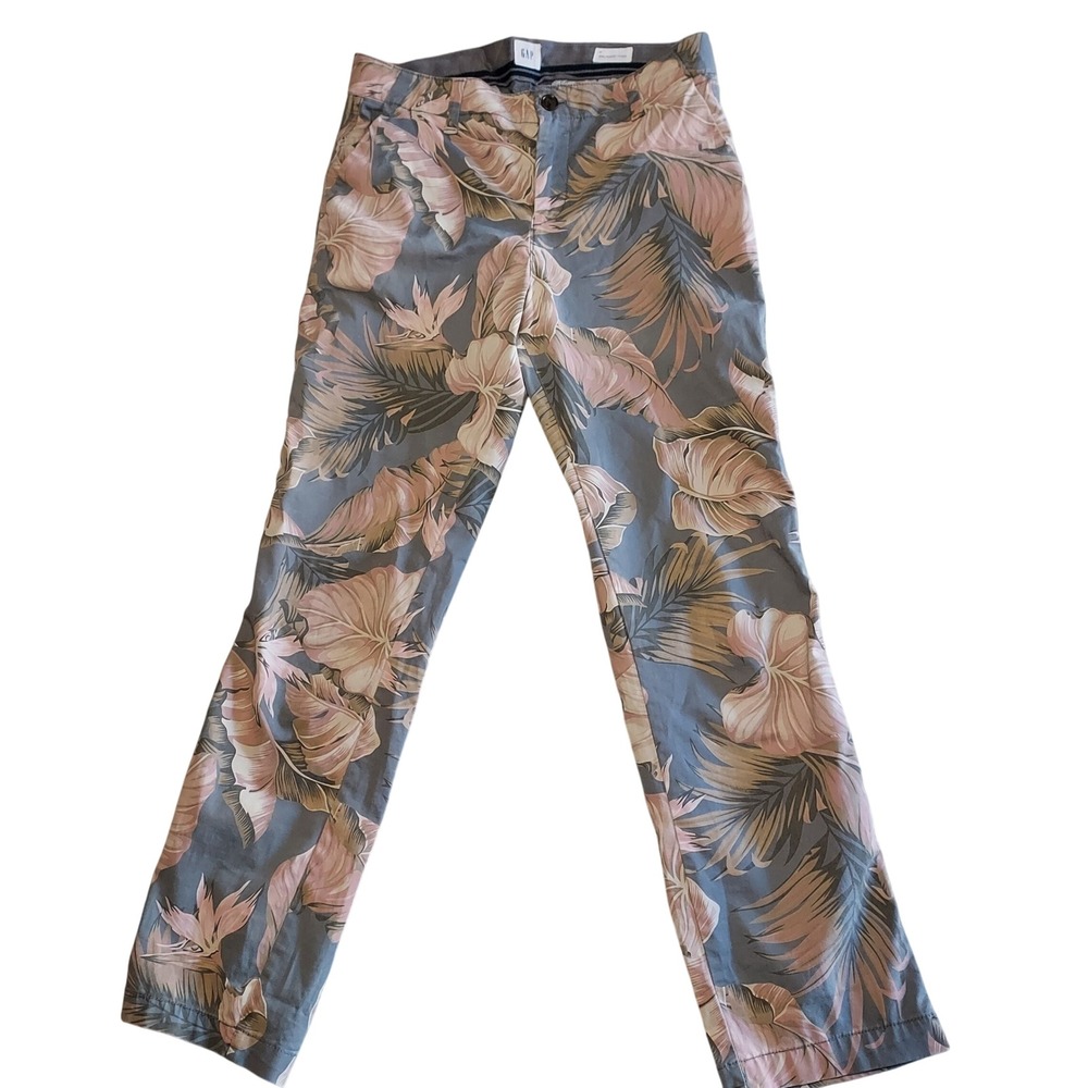 GAP Girlfriend Chino Pants Women 4‎ Tropical Floral Palm Leaf Tropical Gray Pink - Picture 3 of 12